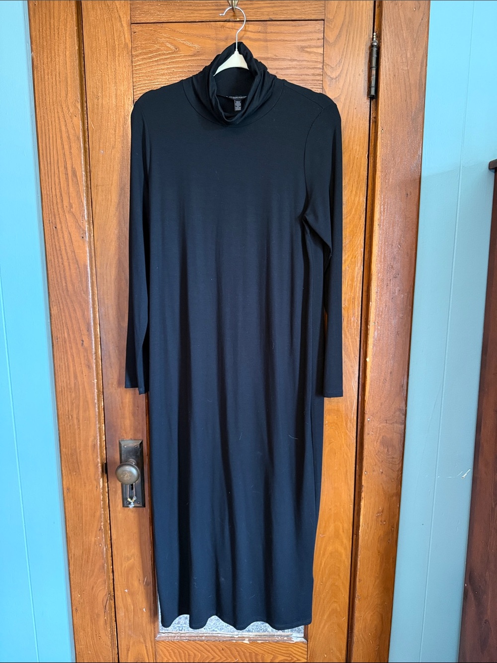 Eileen Fisher Black Long Sleeve Turtleneck Maxi Dress
